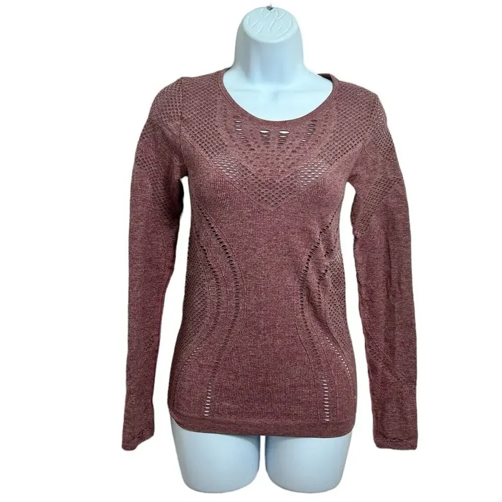 Alo Yoga Lark Seamless Laser Cut Mesh Top Sz Small Long Sleeve Rosewood Stretch